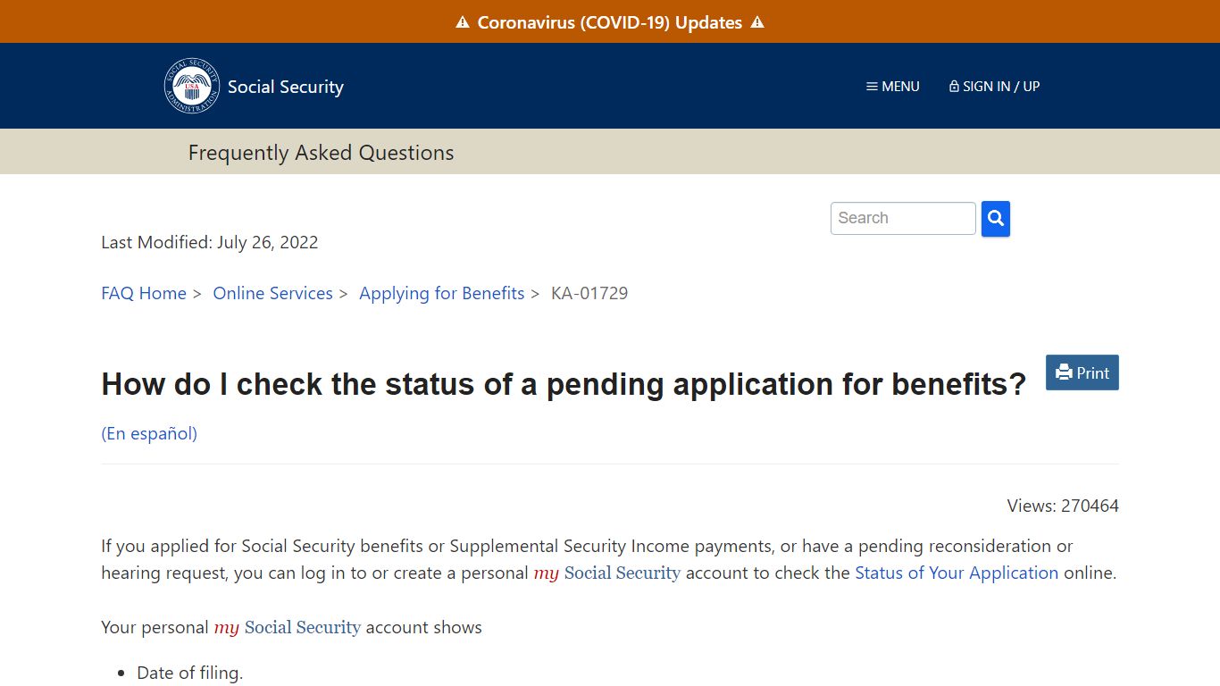 How do I check the status of a pending application for benefits?